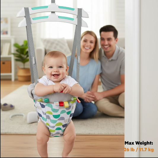 Bright Starts Playful Parade Door Jumper for Baby with Adjustable Strap, 6 Months and Up, Max Weight 26 lbs